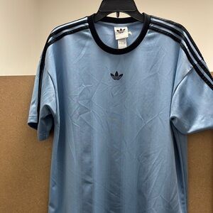 adidas Light Blue Short-Sleeve Trefoil Tee with Black Trim